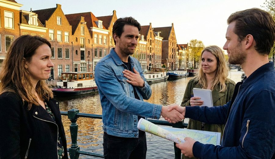 Collega's werken samen tijdens een Zone Tag bedrijfsuitje in de stad